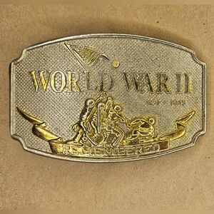 World War II Commemorative Belt Buckle - Gold and Silver